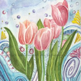 tray of jewels tulips watercolor art print for sale
