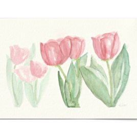 pink tulips watercolor painting art card heather oelschlager
