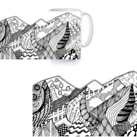 I Must Go art mug mountains pen and ink drawing heather oelschlager