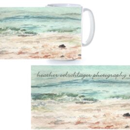 beach scene art mug sand and sea watercolor heather oelschlager