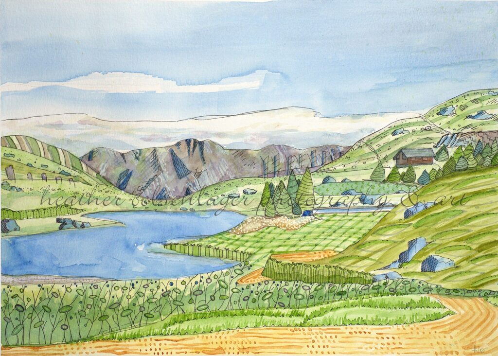 uplands beckon art print watercolor heather oelschlager