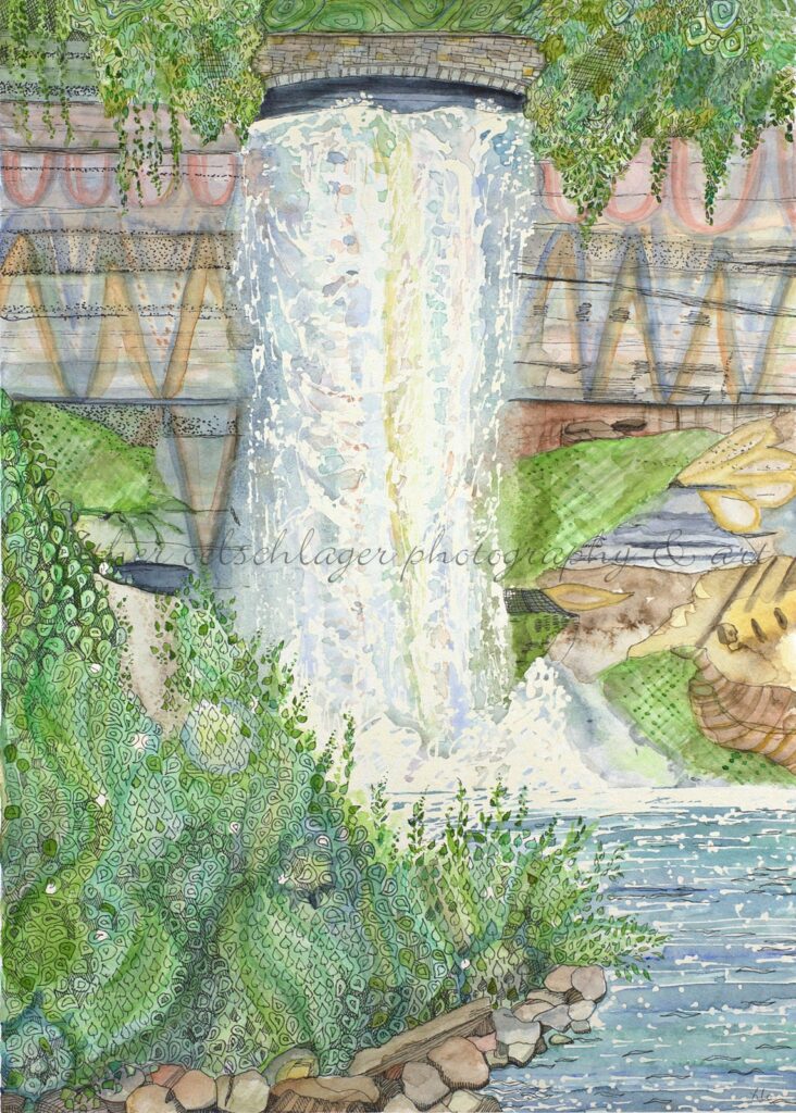 legacy waterfall watercolor painting heather oelschlager.