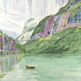 safe watercolor painting boat fjord heather oelschlager
