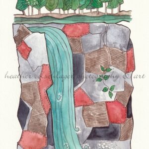 forest falls watercolor pen and ink painting