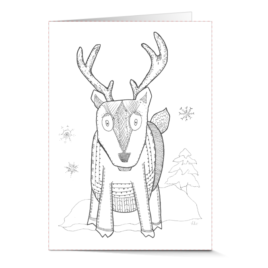 reindeer greeting card to color art by heather oelschlager